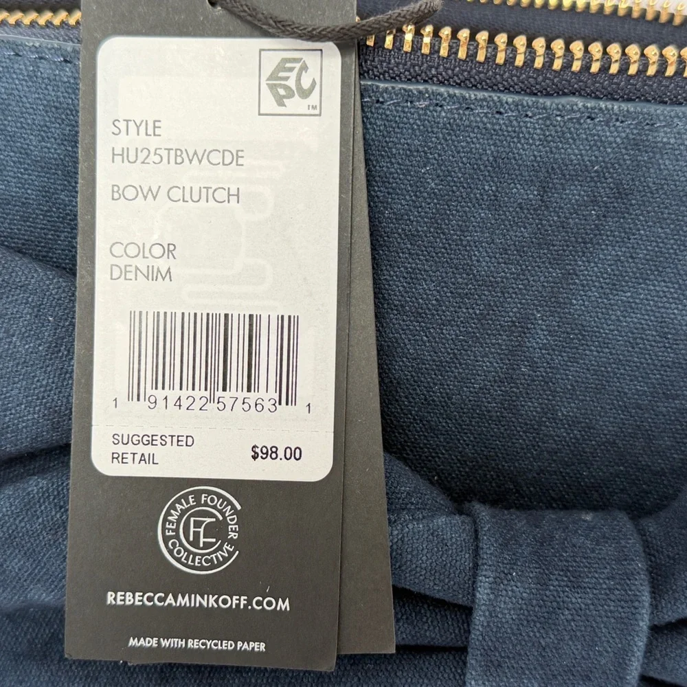 Rebecca Minkoff Bow Clutch Denim Blue NWT Wristlet Zip Pouch - Picture 7 of 8
